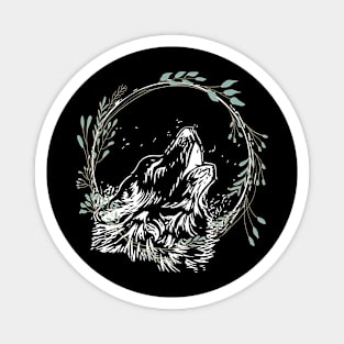 Wolf Face Floral Look Magnet